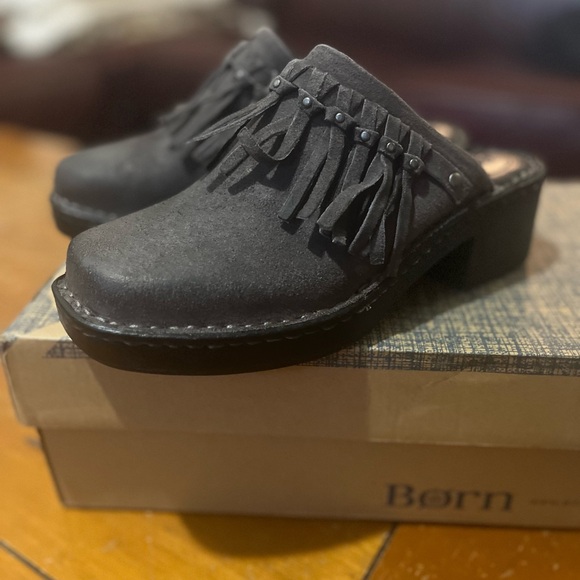 Born Women’s Dark Grey Gray Harmony Heeled Clog Slip on 7M - Picture 2 of 5